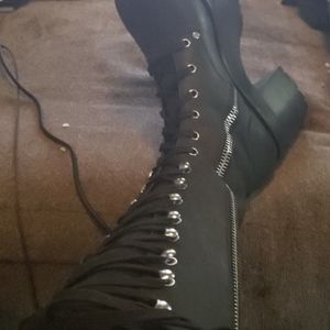 Platform lace up knee high boots